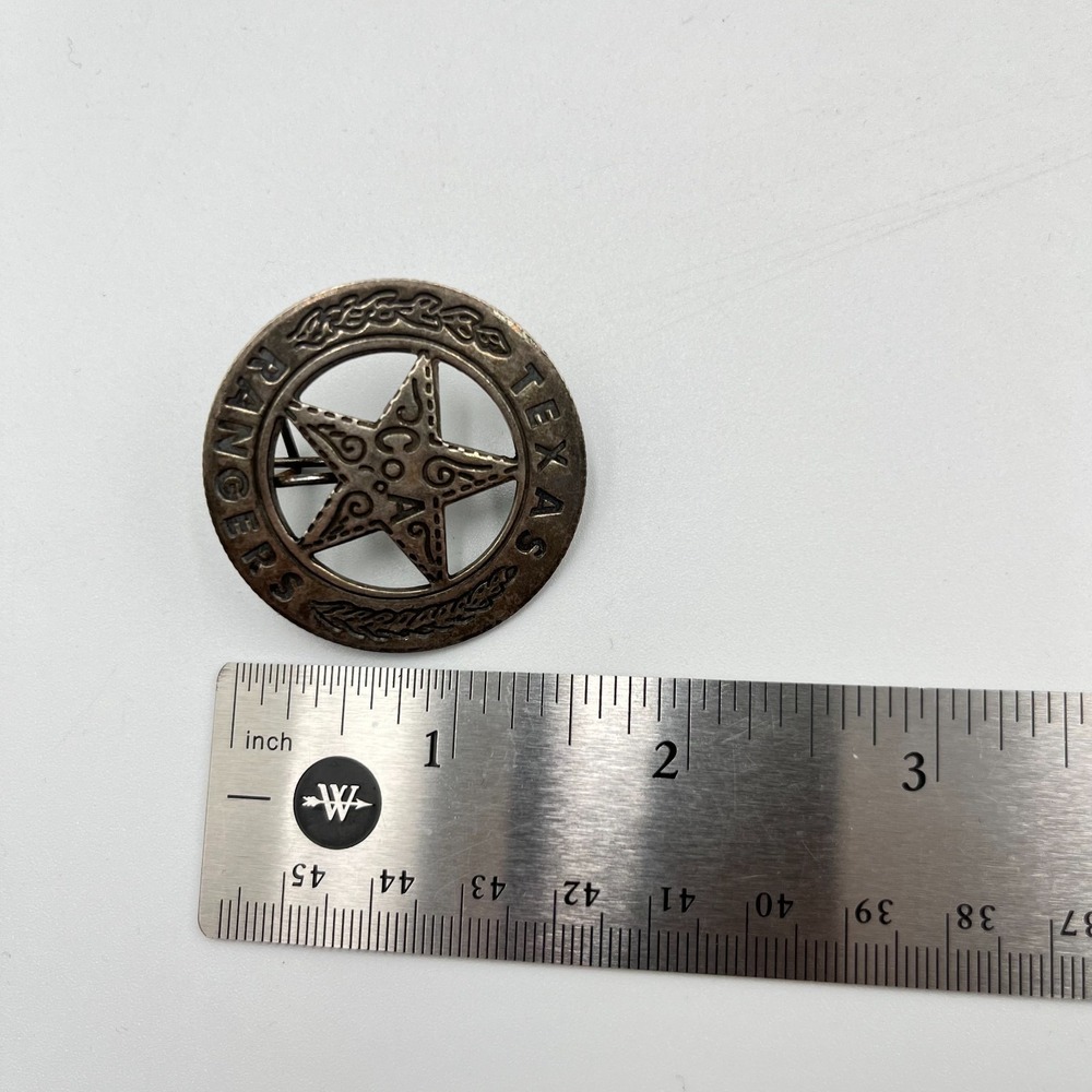 Vintage Texas Rangers Star Badge Pin Western Co. A Silver Tone Cutout Brooch - Picture 6 of 6